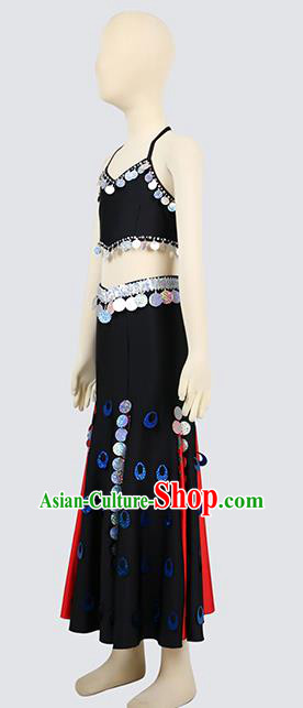 Chinese Children Folk Dance Black Outfits Classical Dance Dai Ethnic Dance Clothing