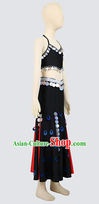 Chinese Children Folk Dance Black Outfits Classical Dance Dai Ethnic Dance Clothing