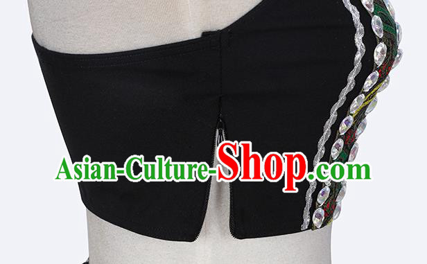 China Traditional Yunnan Ethnic Folk Dance Clothing Dai Nationality Stage Performance Black Dress Costume and Hat
