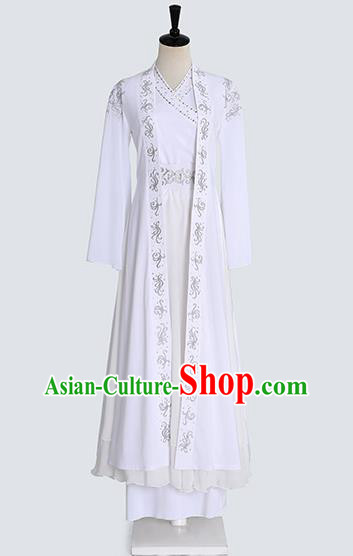 Chinese Stage Performance Clothing Classical Dance White Chiffon Outfits for Men
