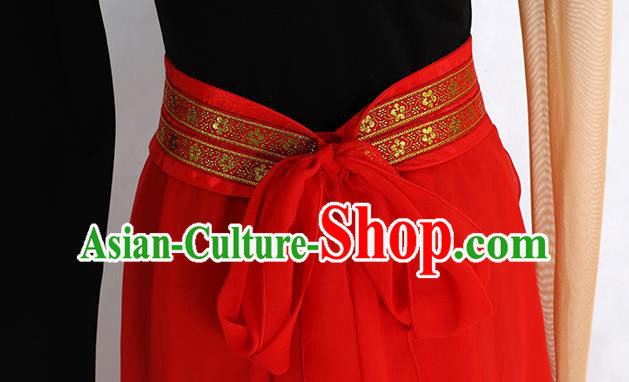China Traditional Zang Ethnic Folk Dance Clothing Tibetan Nationality Red Dress Outfits