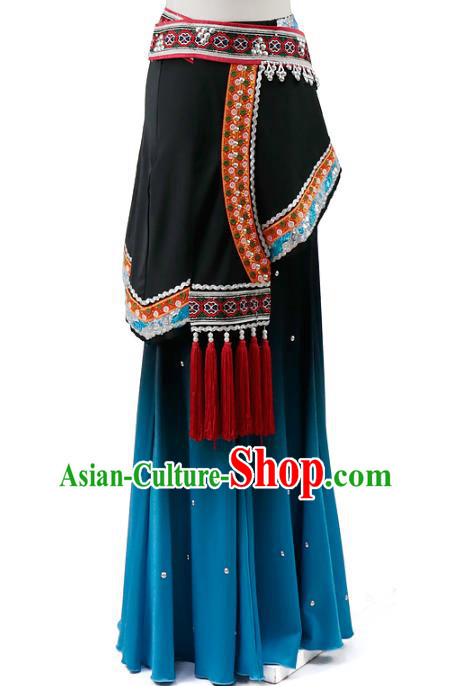 China Traditional Yunnan Ethnic Peacock Dance Clothing Dai Nationality Dress Outfits and Hat