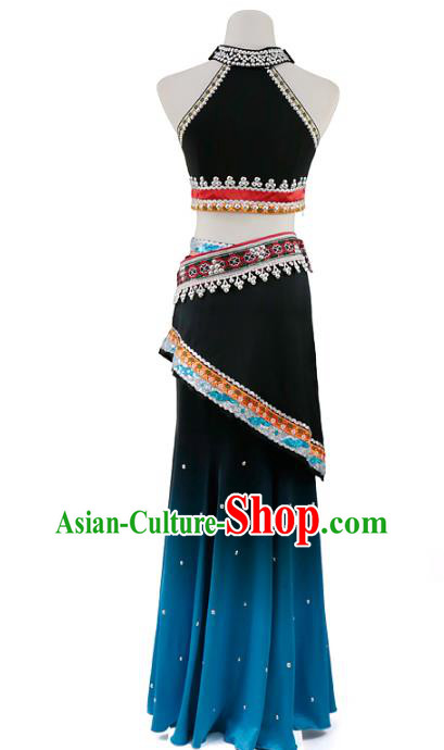 China Traditional Yunnan Ethnic Peacock Dance Clothing Dai Nationality Dress Outfits and Hat