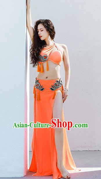 Traditional Indian Raks Sharki Oriental Dance Costume Asian Belly Dance Stage Performance Orange Uniforms
