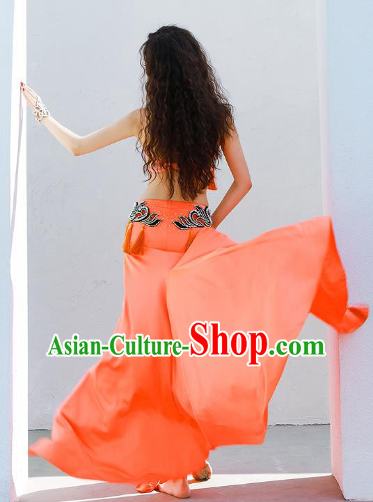 Traditional Indian Raks Sharki Oriental Dance Costume Asian Belly Dance Stage Performance Orange Uniforms