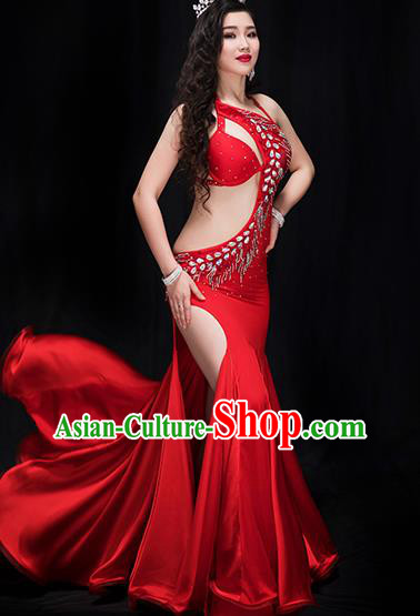 Traditional Asian Oriental Dance Performance Clothing Indian Belly Dance Red Fishtail Dress