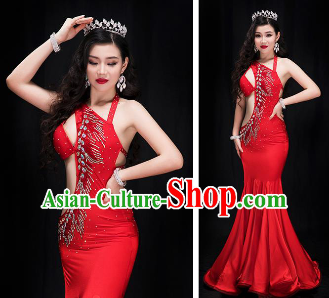 Traditional Asian Oriental Dance Performance Clothing Indian Belly Dance Red Fishtail Dress