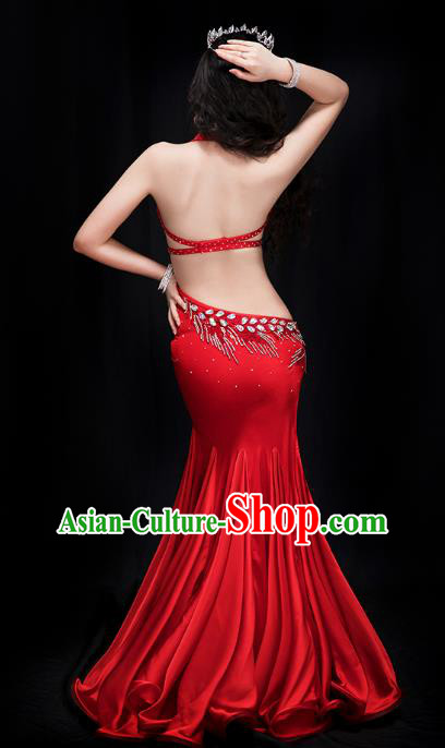 Traditional Asian Oriental Dance Performance Clothing Indian Belly Dance Red Fishtail Dress
