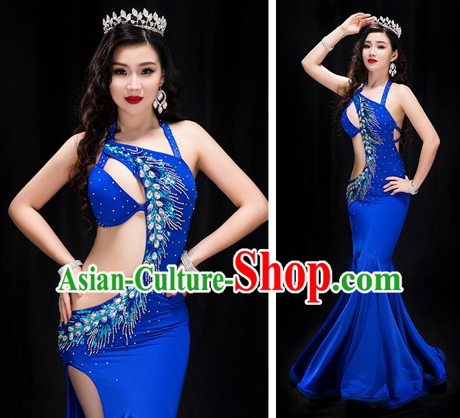 Indian Belly Dance Royalblue Fishtail Dress Traditional Asian Oriental Dance Performance Clothing