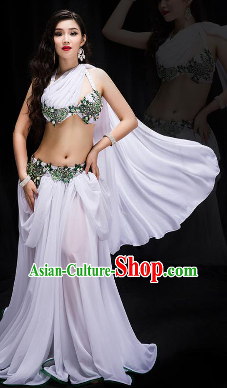Indian Belly Dance White Bra and Skirt Outfits Traditional Asian Oriental Dance Stage Performance Clothing