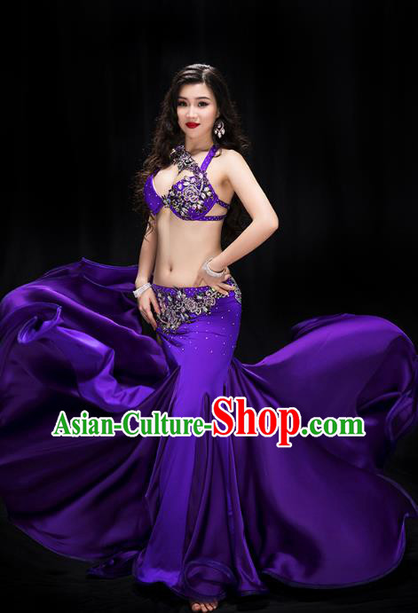 Indian Belly Dance Purple Bra and Skirt Outfits Traditional Asian Oriental Dance Raks Sharki Performance Clothing