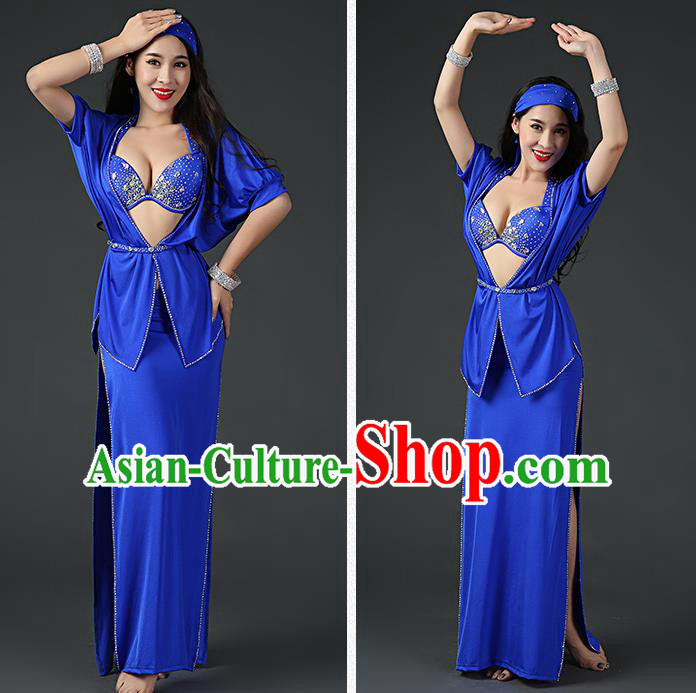 Asian Stage Performance Clothing Oriental Dance Bra Blouse and Skirt Traditional Indian Belly Dance Royalblue Outfits