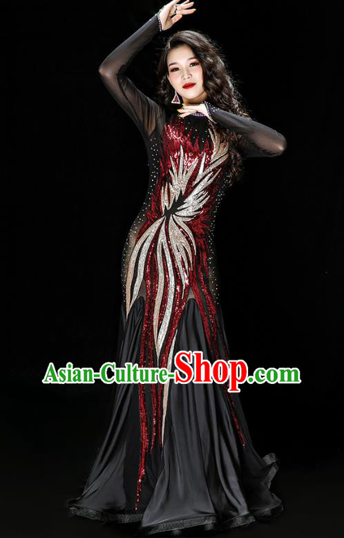 Asian Indian Belly Dance Embroidered Red Sequins Dress Traditional Oriental Dance Competition Costumes