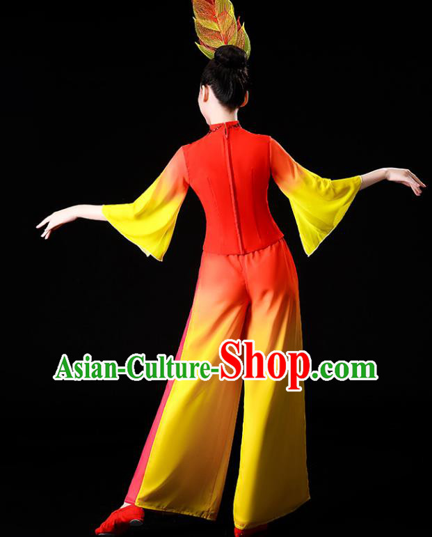 Chinese Traditional Folk Dance Fan Dance Clothing Yangko Dance Performance Yellow Outfits