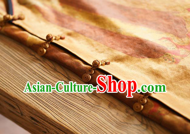 China National Printing Cheongsam Classical Beauty Pattern Ginger Silk Qipao Dress