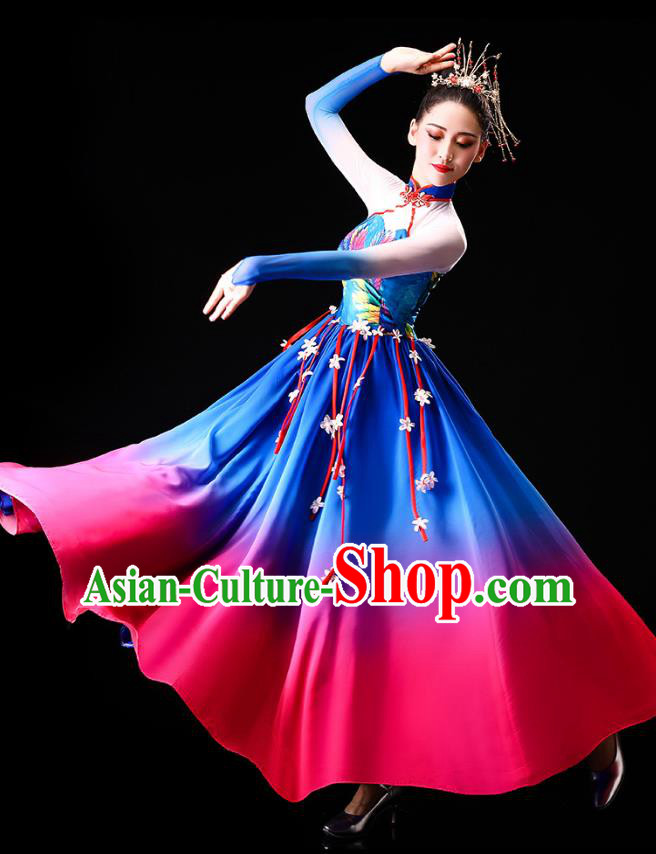 China Classical Dance Clothing Chorus Group Costume Opening Dance Blue Dress