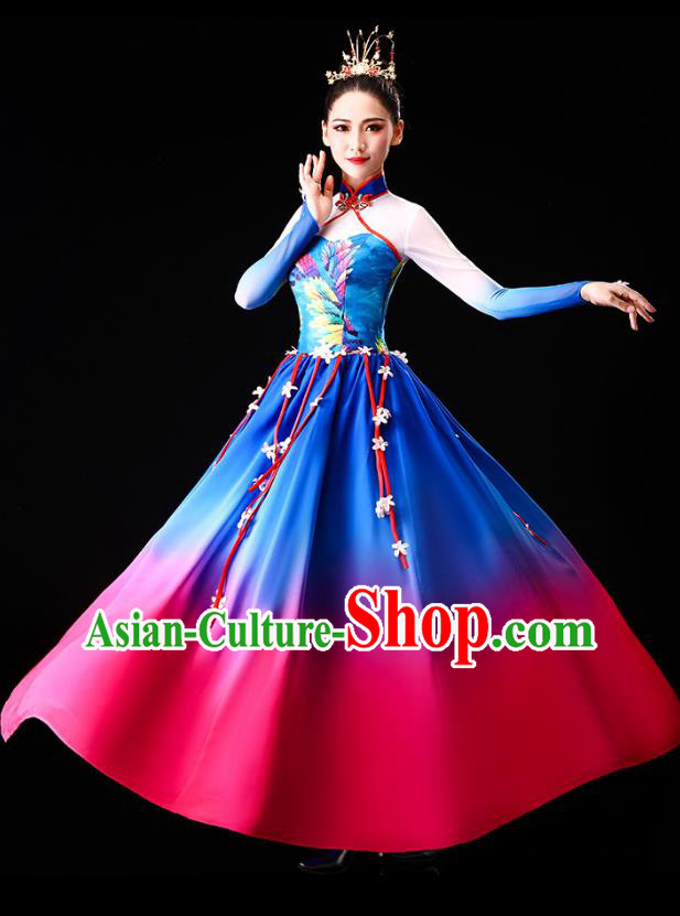 China Classical Dance Clothing Chorus Group Costume Opening Dance Blue Dress