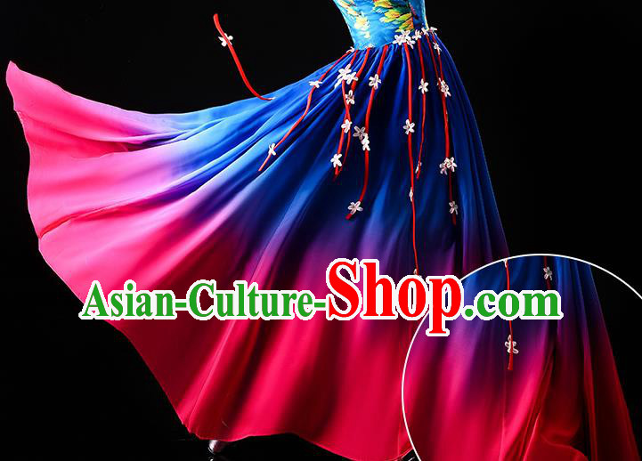 China Classical Dance Clothing Chorus Group Costume Opening Dance Blue Dress