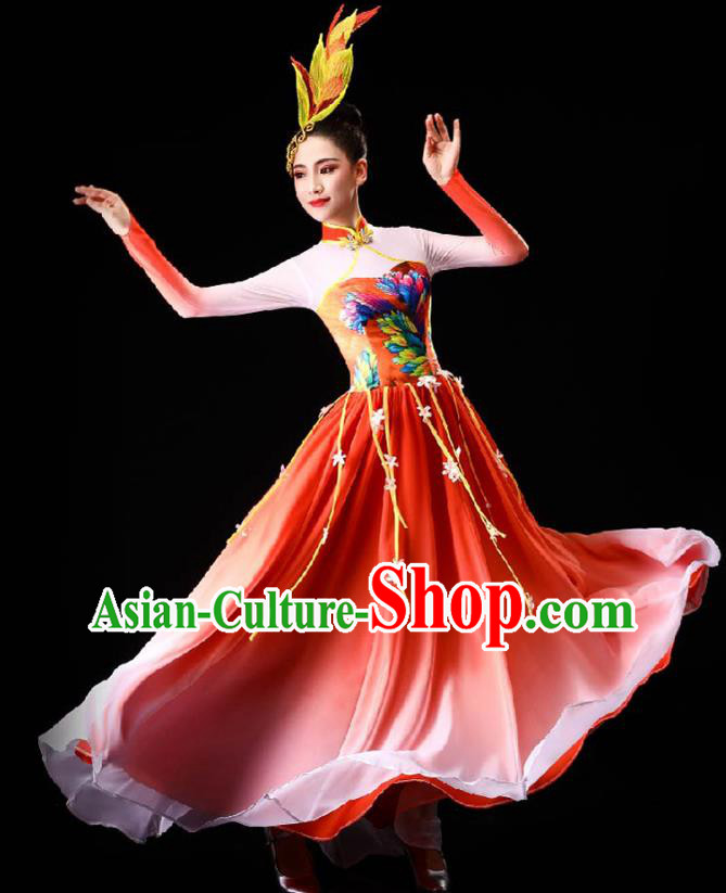 China Opening Dance Red Dress Classical Dance Clothing Chorus Group Costume