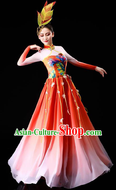 China Opening Dance Red Dress Classical Dance Clothing Chorus Group Costume