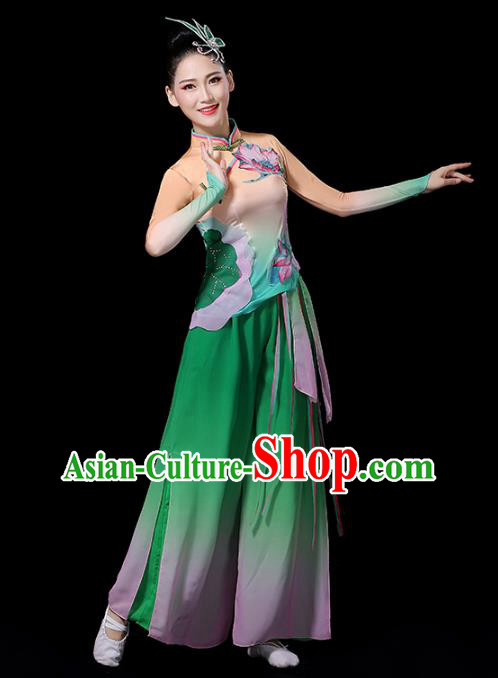 China Lotus Dance Costume Spring Festival Gala Yangko Dance Green Outfits Classical Dance Clothing
