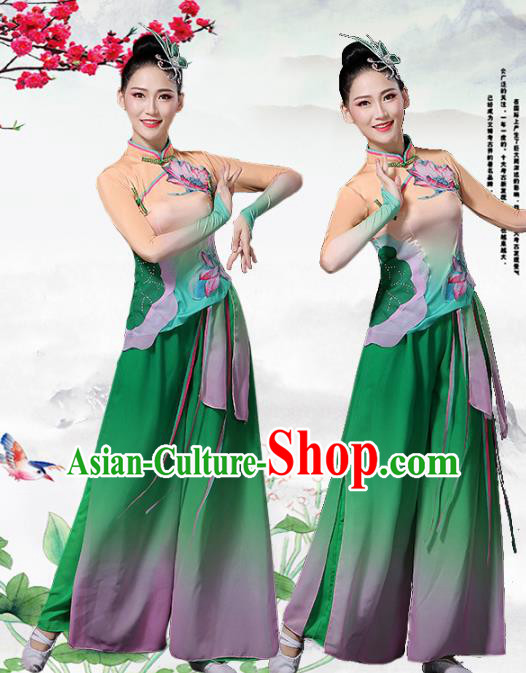 China Lotus Dance Costume Spring Festival Gala Yangko Dance Green Outfits Classical Dance Clothing
