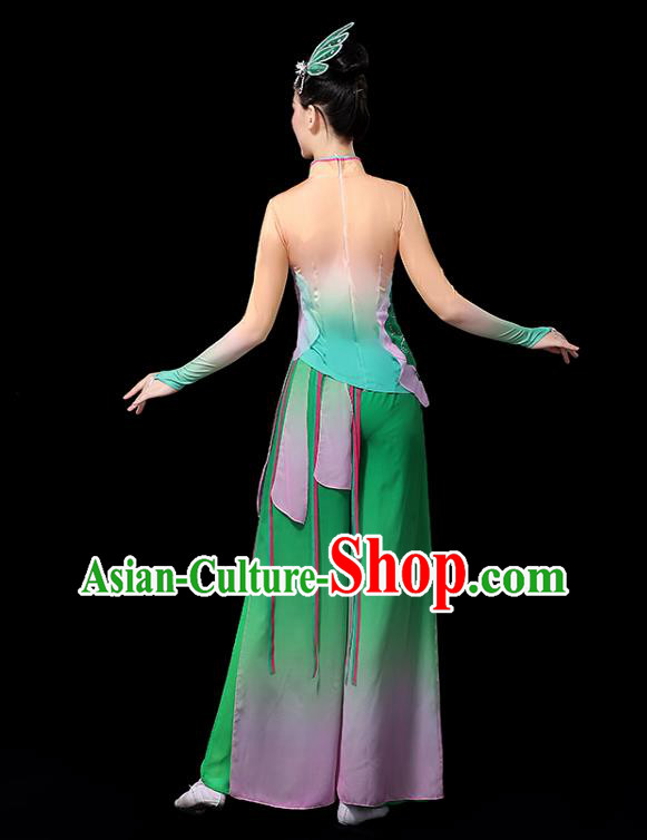 China Lotus Dance Costume Spring Festival Gala Yangko Dance Green Outfits Classical Dance Clothing