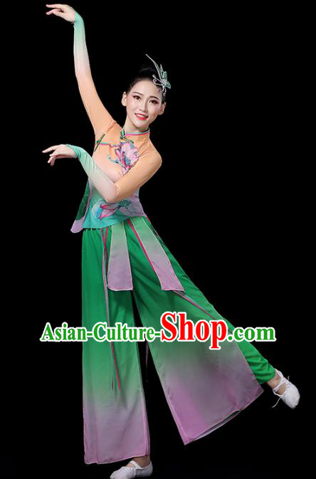 China Lotus Dance Costume Spring Festival Gala Yangko Dance Green Outfits Classical Dance Clothing