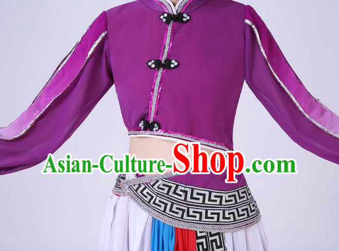 Chinese Traditional Mongolian Nationality Dance Clothing Mongol Ethnic Folk Dance Purple Dress Outfits