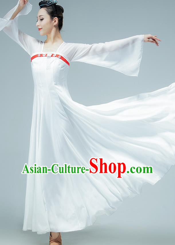 Chinese Tang Dynasty Palace Dance White Hanfu Dress Classical Dance Performance Clothing