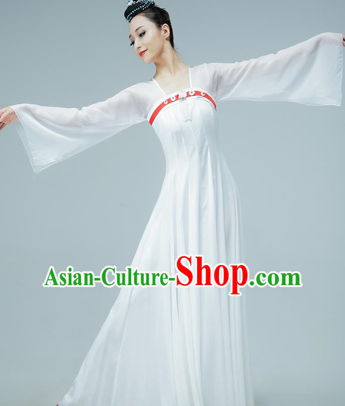 Chinese Tang Dynasty Palace Dance White Hanfu Dress Classical Dance Performance Clothing