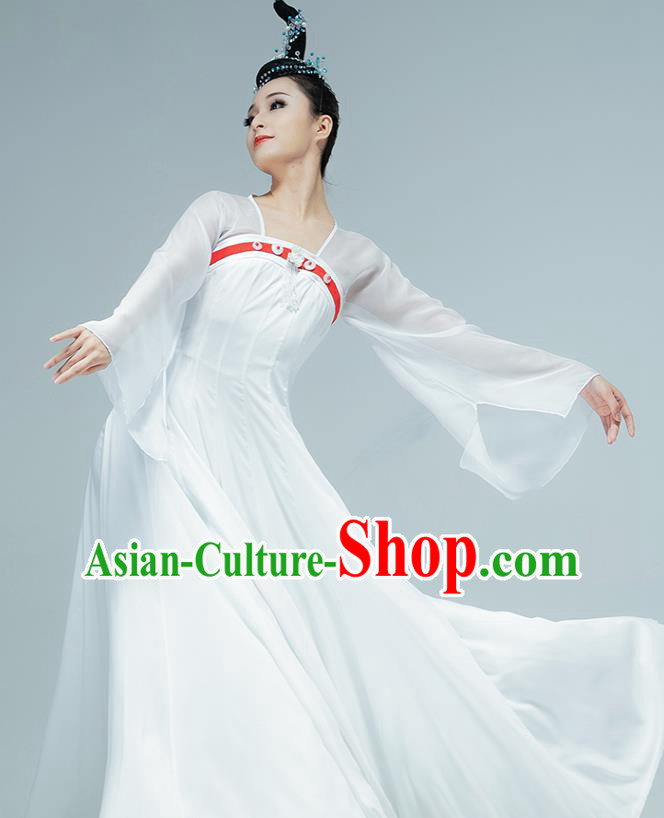Chinese Tang Dynasty Palace Dance White Hanfu Dress Classical Dance Performance Clothing