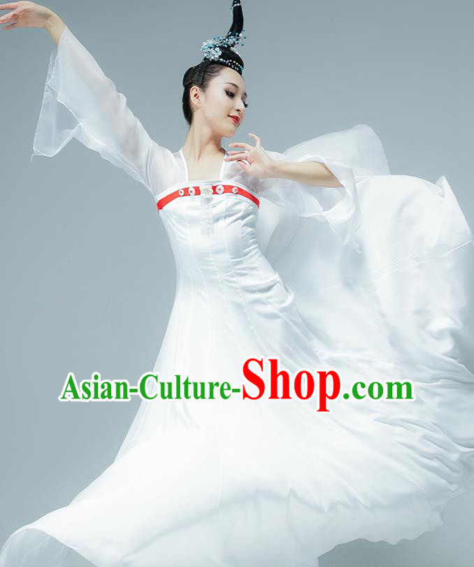 Chinese Tang Dynasty Palace Dance White Hanfu Dress Classical Dance Performance Clothing