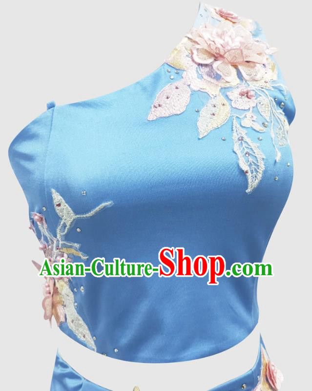 Chinese Traditional Dai Nationality Performance Blue Dress Yunnan Ethnic Peacock Dance Clothing