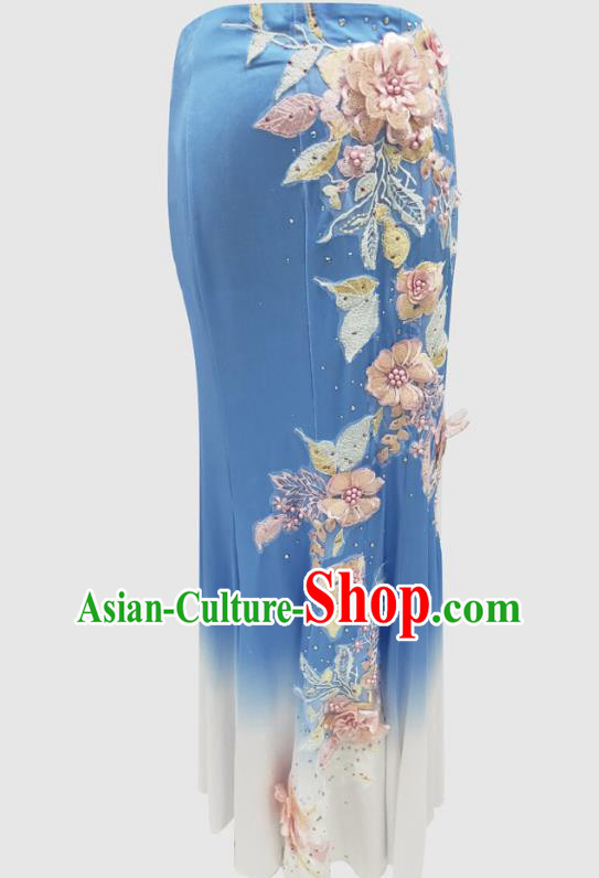 Chinese Traditional Dai Nationality Performance Blue Dress Yunnan Ethnic Peacock Dance Clothing