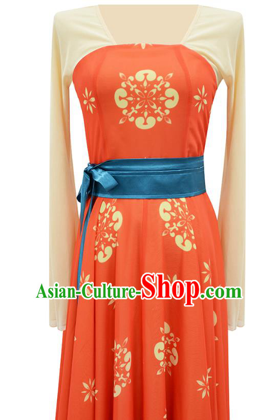 Chinese Court Dance Performance Orange Dress Group Dance Classical Dance Training Clothing