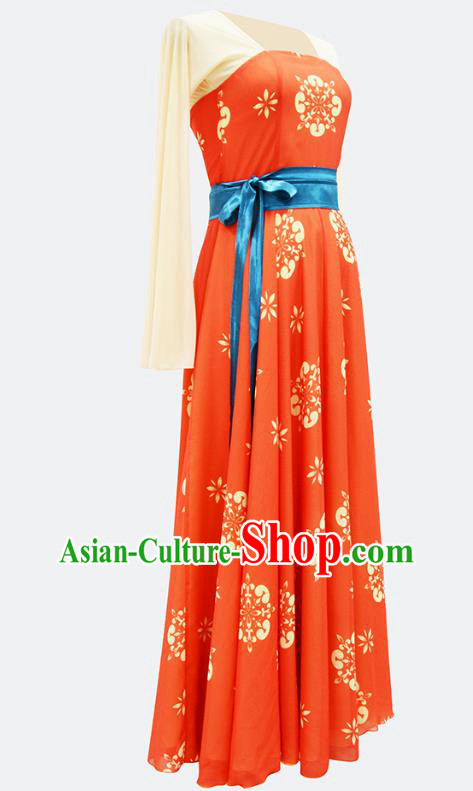 Chinese Court Dance Performance Orange Dress Group Dance Classical Dance Training Clothing
