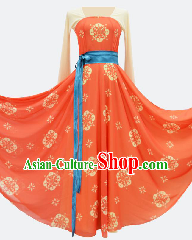 Chinese Court Dance Performance Orange Dress Group Dance Classical Dance Training Clothing