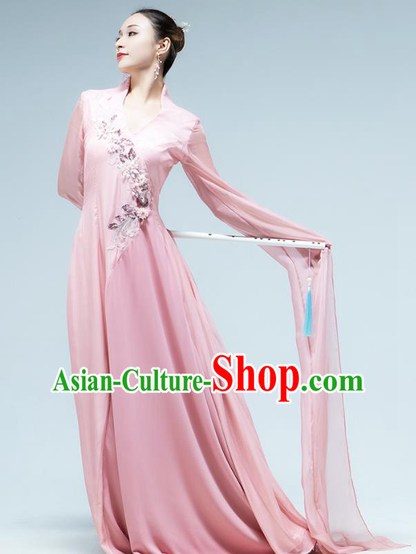 Chinese Classical Dance Pink Water Sleeve Dress Umbrella Dance Performance Clothing