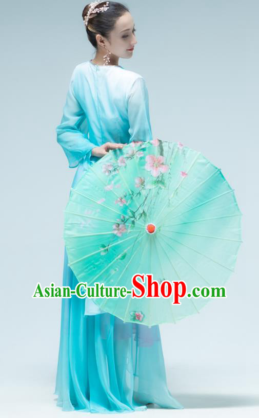Chinese Umbrella Dance Performance Clothing Classical Dance Blue Dress Outfits