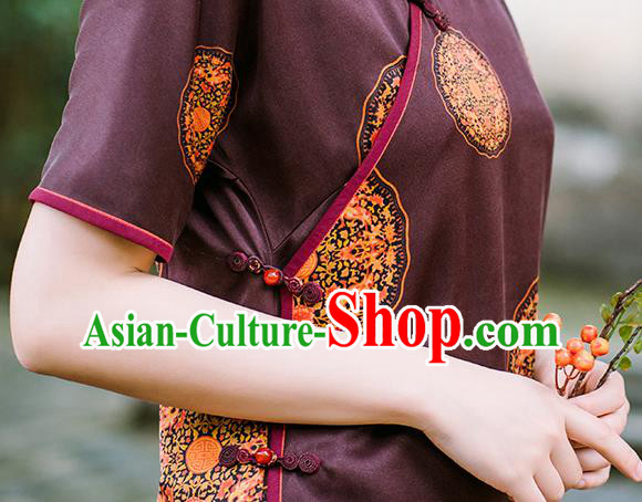 China National Young Lady Cheongsam Classical Purple Silk Qipao Dress Clothing