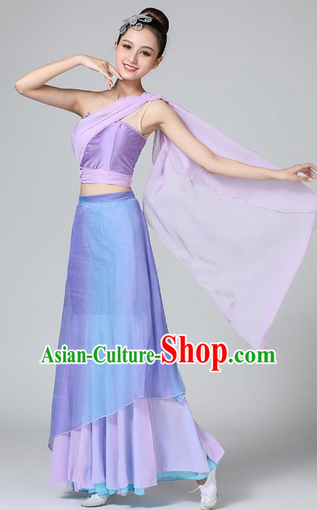 Chinese Yunnan Ethnic Female Performance Clothing Traditional Dai Nationality Folk Dance Lilac Dress