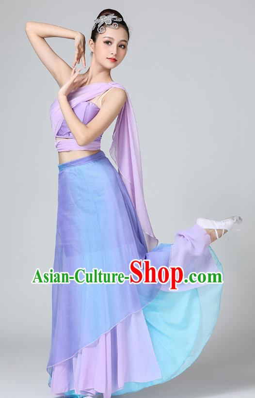 Chinese Yunnan Ethnic Female Performance Clothing Traditional Dai Nationality Folk Dance Lilac Dress
