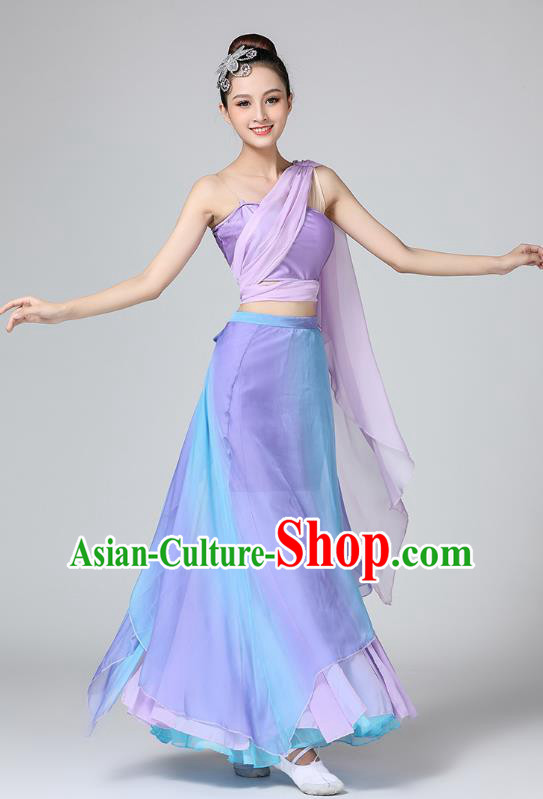 Chinese Yunnan Ethnic Female Performance Clothing Traditional Dai Nationality Folk Dance Lilac Dress