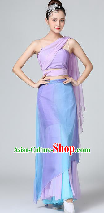 Chinese Yunnan Ethnic Female Performance Clothing Traditional Dai Nationality Folk Dance Lilac Dress
