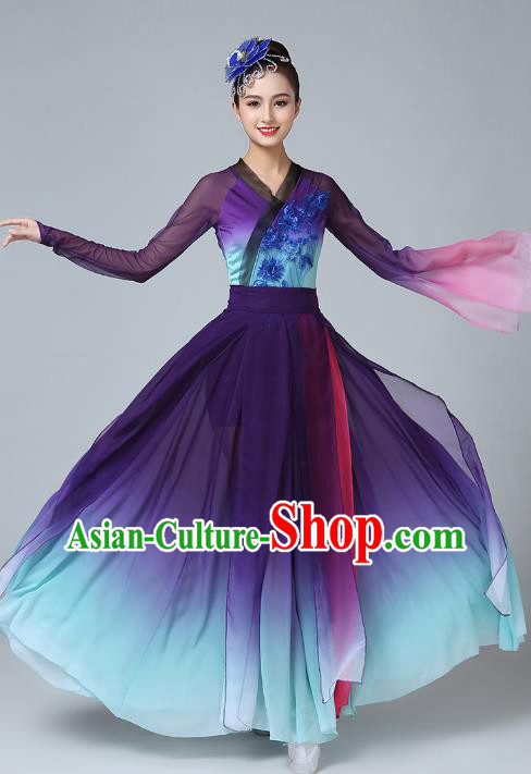Chinese Classical Dance Stage Performance Purple Dress Outfits Female Group Dance Clothing