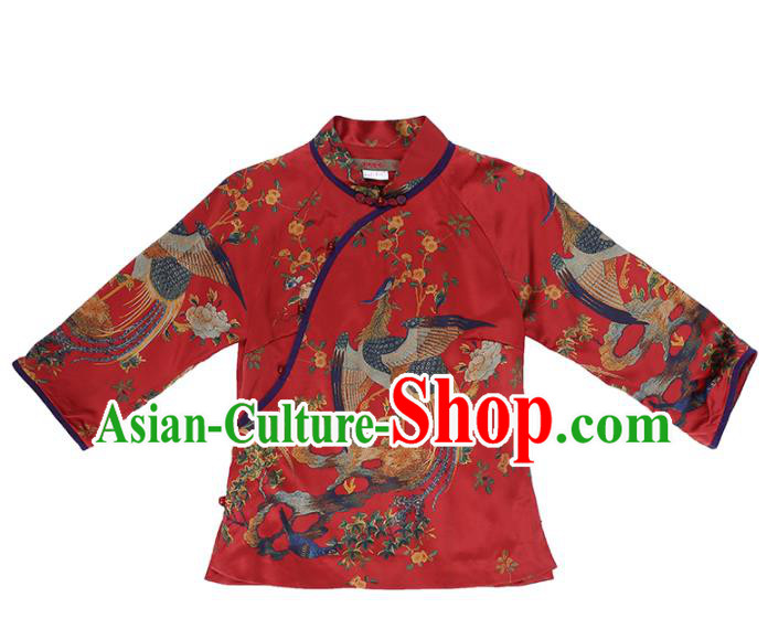 China Classical Cheongsam Shirt National Women Clothing Tang Suit Red Silk Blouse