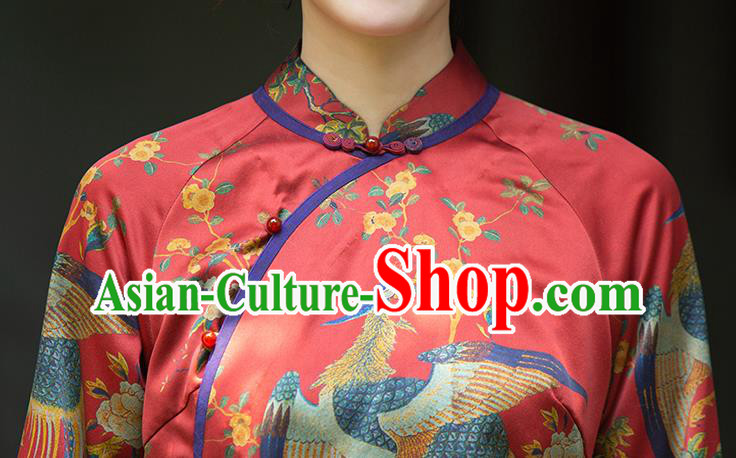 China Classical Cheongsam Shirt National Women Clothing Tang Suit Red Silk Blouse