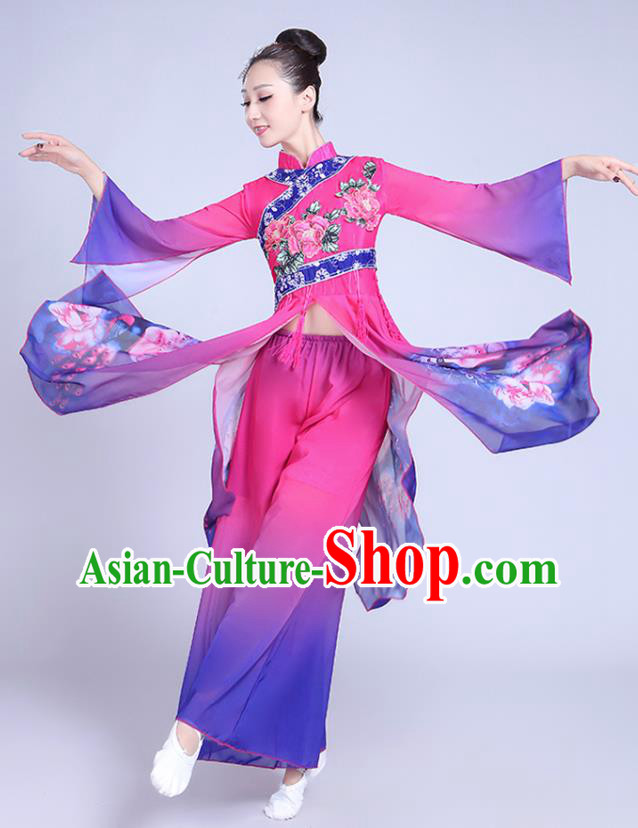 China Fan Dance Costume Spring Festival Gala Yangko Dance Purple Outfits Folk Dance Clothing
