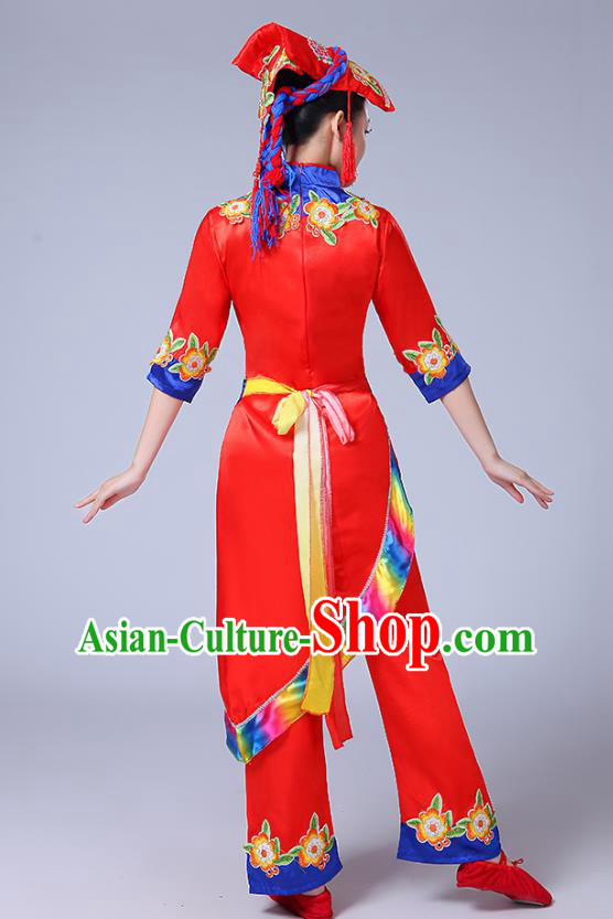 Chinese Yi Ethnic Folk Dance Red Outfits Traditional Nationality Folk Dance Clothing